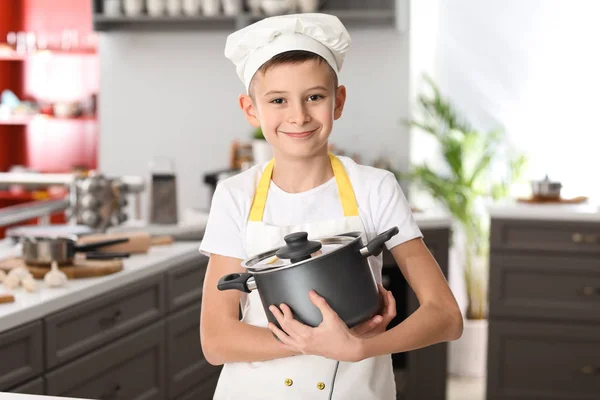 Cute Little Chef Saucepan Kitchen — Stock Photo, Image