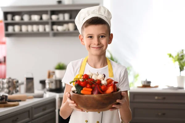 Cute Little Chef Vegetables Kitchen — Stock Photo, Image