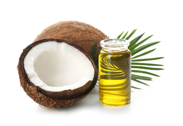 Kokosolie Voor Haarverzorging Witte Achtergrond — Stockfoto