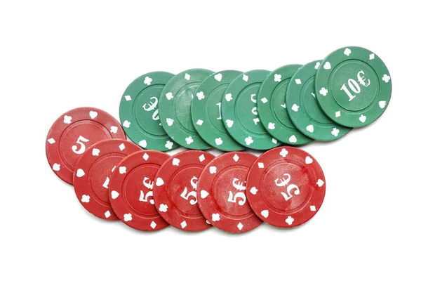 Chips Gioco Del Poker Sfondo Bianco — Foto Stock
