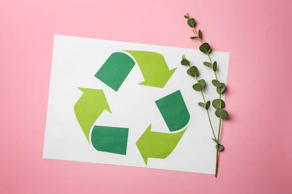 Símbolo Reciclagem Ramos Verdes Fundo Cor — Fotografia de Stock