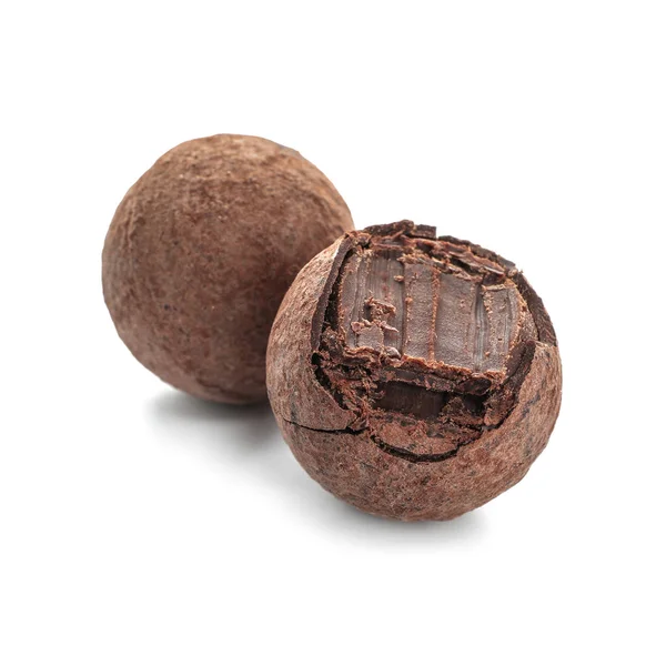 Välsmakande Choklad Tryffel Vit Bakgrund — Stockfoto