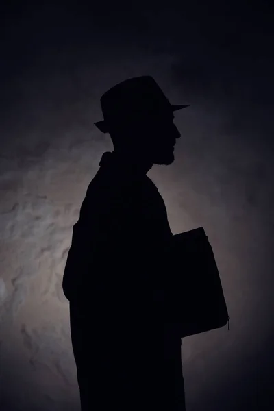 Silhouette Detective Dark Background — Stock Photo, Image