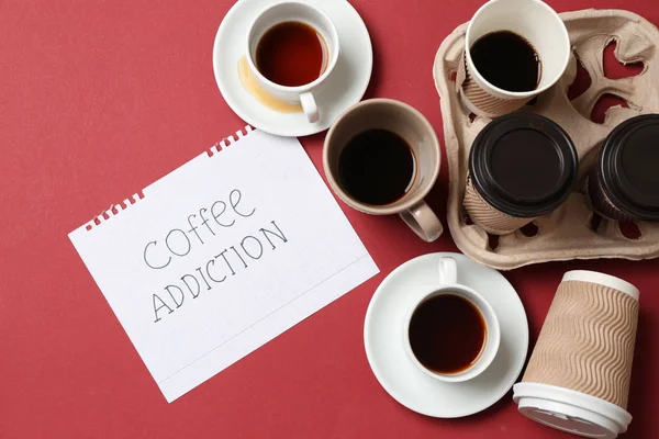 Almost Empty Cups Coffee Paper Sheet Text Coffee Addiction Color — Stock Photo, Image