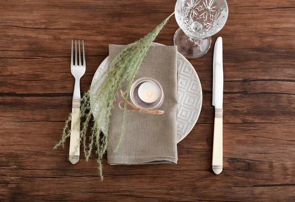 Beautiful Table Setting Wooden Background — Stock Photo, Image