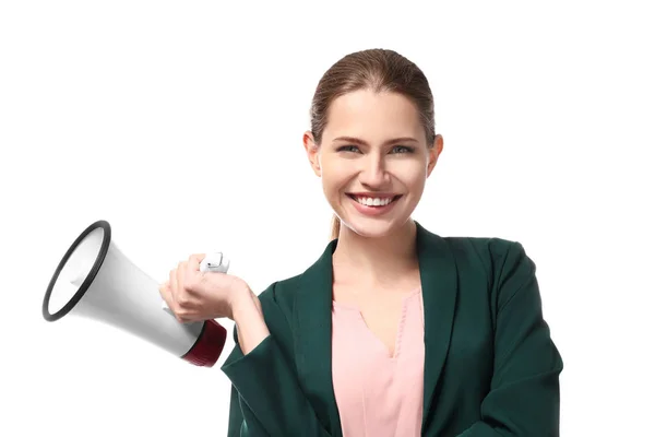 Businesswoman Megaphone White Background — Stock Photo, Image