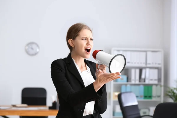 Young Businesswoman Using Megaphone Office — Stock Photo, Image
