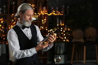 Şişe şarap pub ile üst düzey barmen