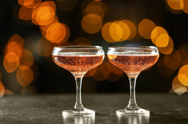 Glasses Champagne Defocused Lights — Stock Photo, Image