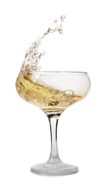Бокал Шампанского Брызгами Белом Фоне — стоковое фото