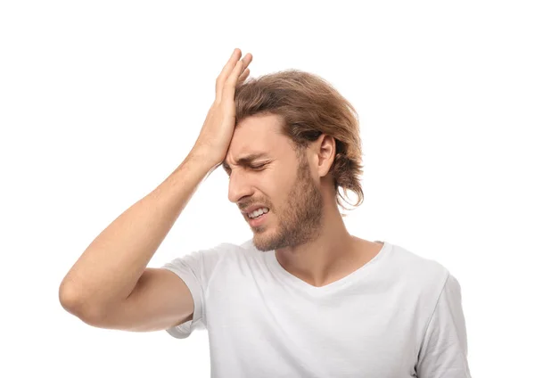 Young Man Suffering Headache White Background — Stock Photo, Image