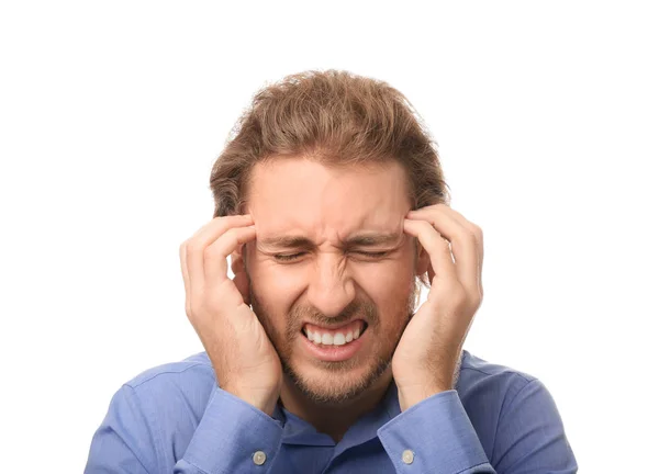 Young Man Suffering Headache White Background — Stock Photo, Image