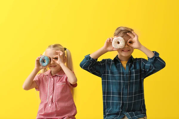 Cute Little Children Donut Color Background — Stock Photo, Image