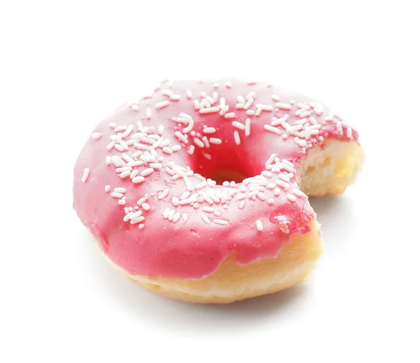 Leckere Gebissene Donut Auf Weißem Hintergrund — Stockfoto