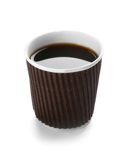 Papier Beker Warme Koffie Witte Achtergrond — Stockfoto