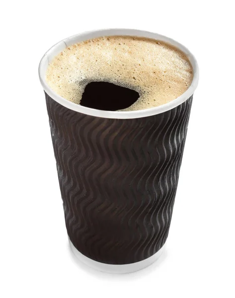 Papier Beker Warme Koffie Witte Achtergrond — Stockfoto