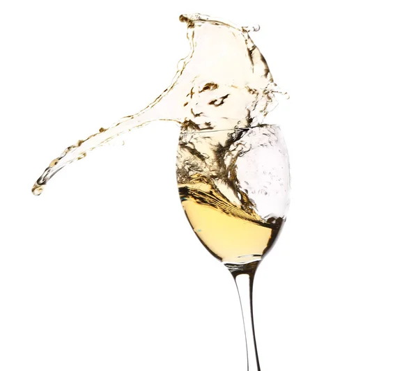 Bicchiere Con Spruzzi Vino Sfondo Bianco — Foto Stock