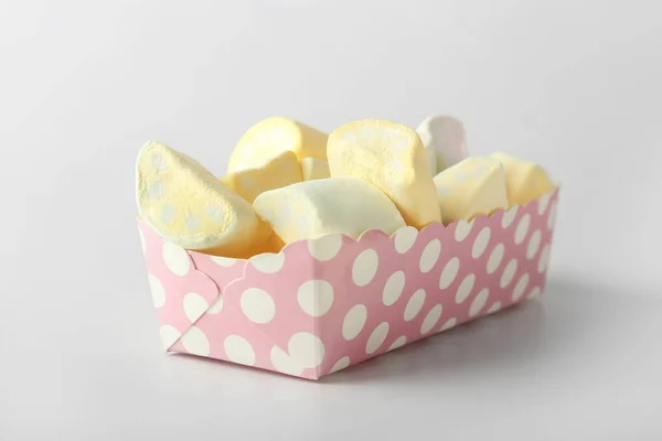 Paper Box Tasty Marshmallows Light Background — Stock Photo, Image