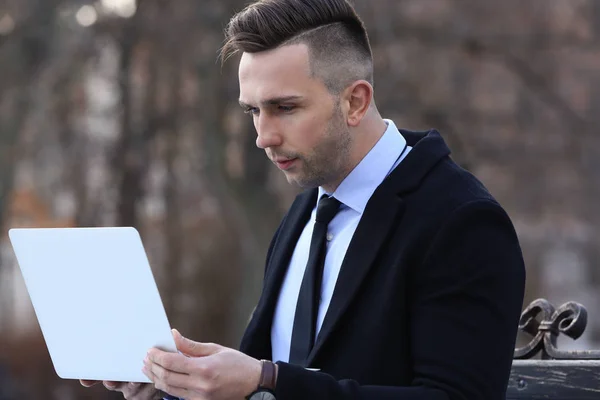 Young Businessman Working Laptop Park — Stock Photo, Image