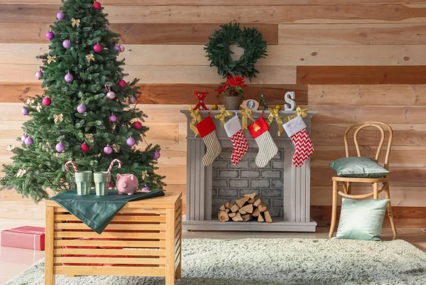 Mooi Interieur Van Kamer Versierd Voor Kerst — Stockfoto