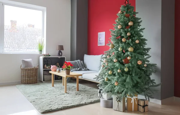 Belo Interior Quarto Decorado Para Natal — Fotografia de Stock