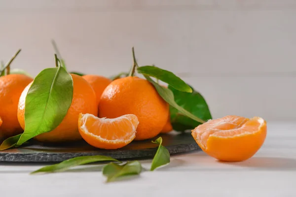 Slate Plate Tasty Tangerines Table — Stock Photo, Image