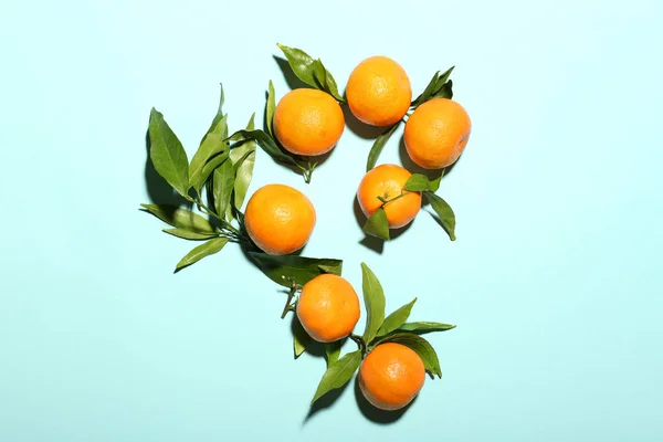Ripe Tasty Tangerines Color Background — Stock Photo, Image