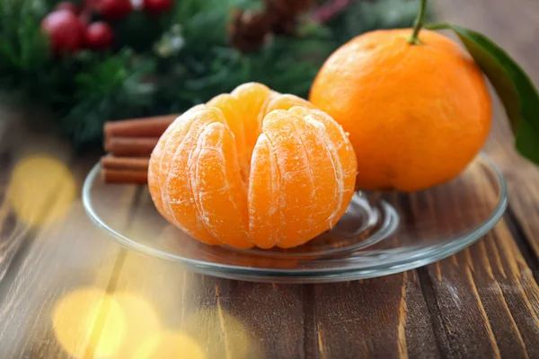 Tasty Juicy Tangerines Wooden Table — Stock Photo, Image