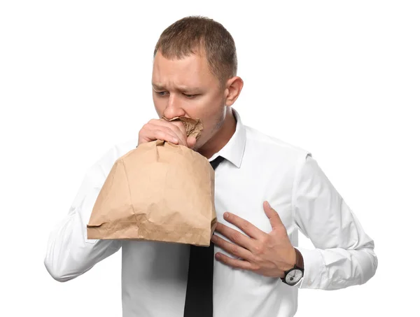 Businessman Having Panic Attack White Background — Stock Photo, Image