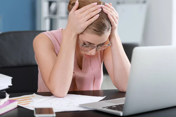 Stressed Businesswoman Working Office — Stock Photo, Image