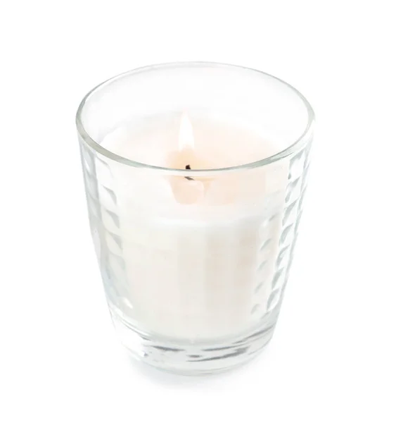 Burning Candle White Background — Stock Photo, Image