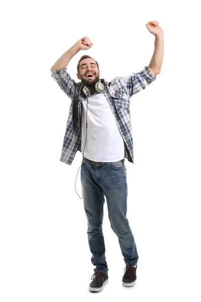 Guapo Joven Bailando Sobre Fondo Blanco —  Fotos de Stock