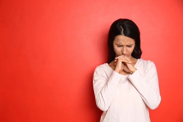 Stressed Young Woman Color Background — Stock Photo, Image