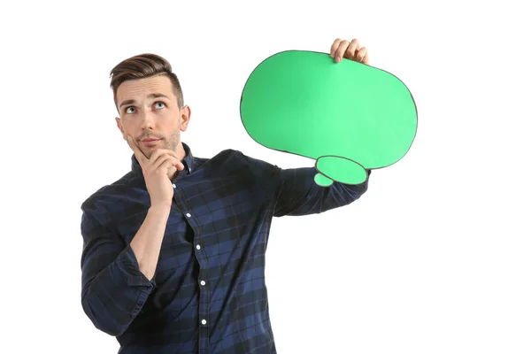 Thoughtful Young Man Speech Bubble White Background — Stock Photo, Image