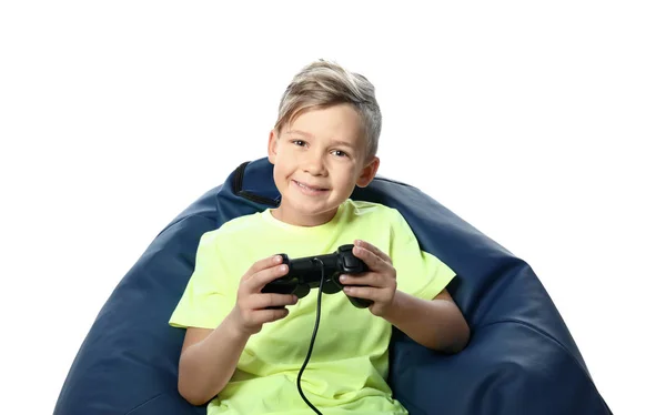 Cute Boy Playing Video Game White Background — Stock Photo, Image