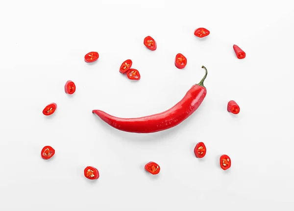 Whole Cut Chili Pepper White Background — Stock Photo, Image