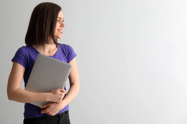 Young Woman Laptop White Background — Stock Photo, Image