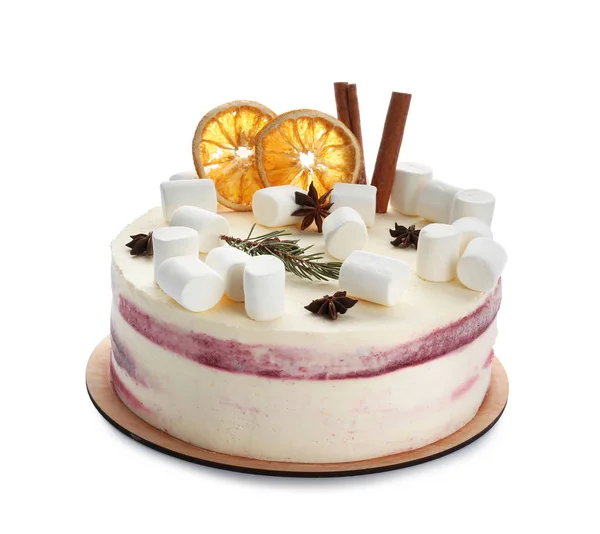 Sweet Christmas Cake Witte Achtergrond — Stockfoto