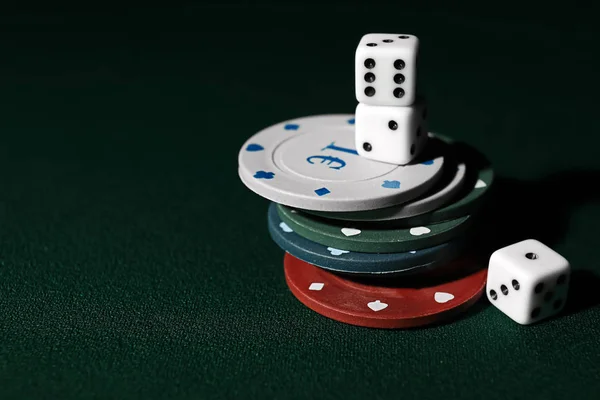 Chips Dices Table Casino — Stock Photo, Image
