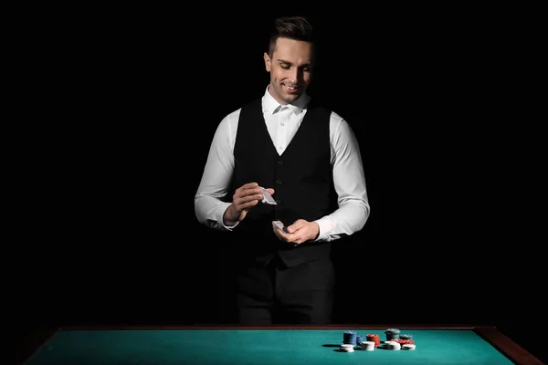 Schöner Männlicher Banker Tisch Casino — Stockfoto