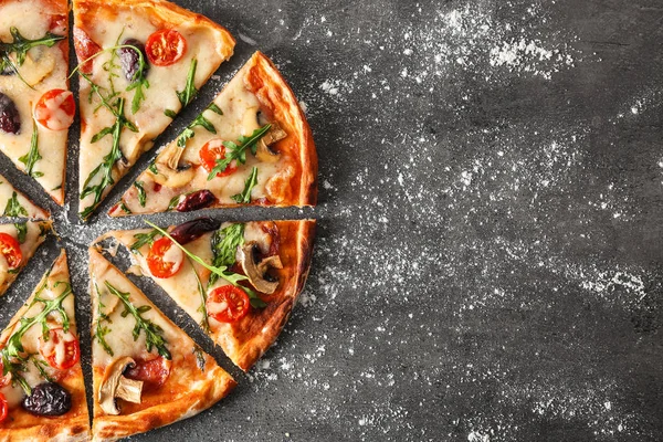 Delicious Pizza Grey Background — Stock Photo, Image