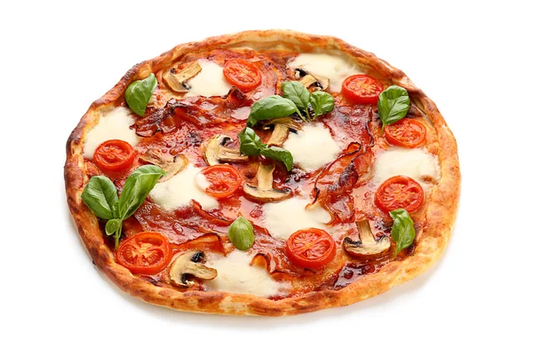 Heerlijke Pizza Witte Achtergrond — Stockfoto