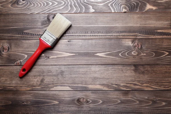 Painting Brush Interior Decorating Wooden Background — Stock Photo, Image