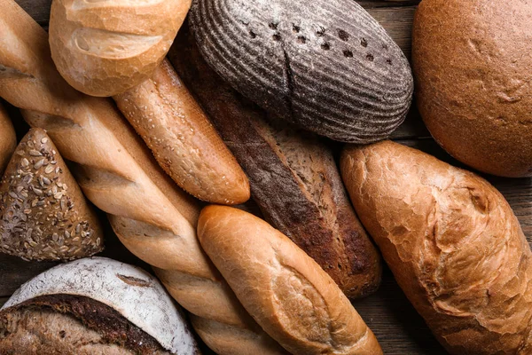 Produtos Pão Recém Assados Como Pano Fundo — Fotografia de Stock