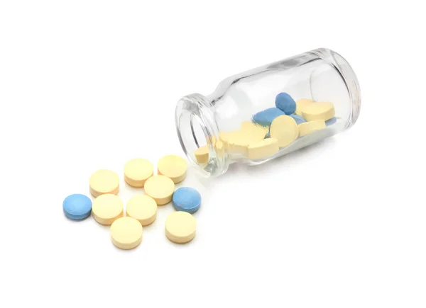 Glass Bottle Pills White Background — Stock Photo, Image