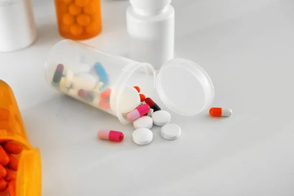 Plastic Containers Pills Table — Stock Photo, Image