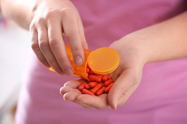 Woman Pills Closeup — Stock Photo, Image