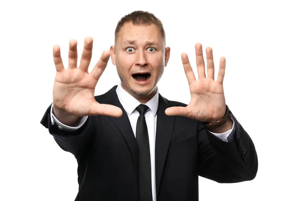 Businessman Having Panic Attack White Background — Stock Photo, Image