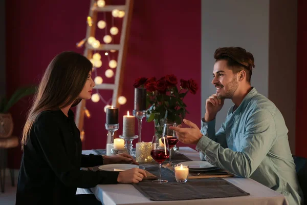 Loving Couple Sitting Table Restaurant Romantic Date — Stock Photo, Image
