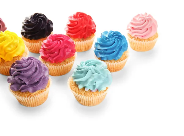 Bunte Cupcakes Auf Weißem Hintergrund — Stockfoto